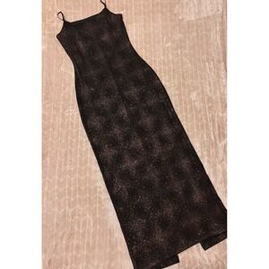 Vintage City Triangles Dress Sz M Black Metallic glitter Y2K 90s Maxi Gown Sexy